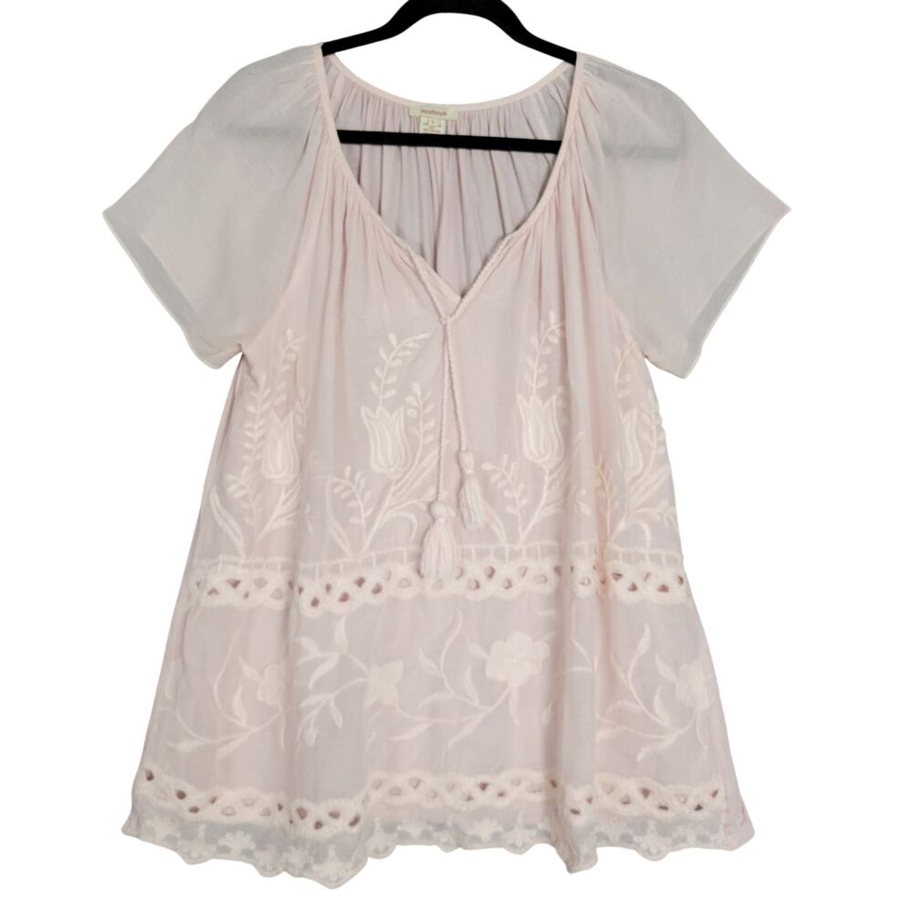 SUNDANCE Pink Embroidered Cotton Eyelet Top Fairy Boho Cottagecore SIZE LARGE